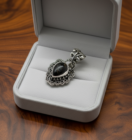 Petit pendentif argent et oeil du tigre NACRELUNE pendentif