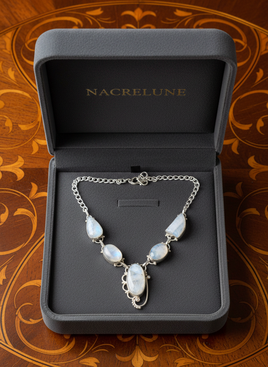 Collier en argent et pierres de lune nacrelune.com collier