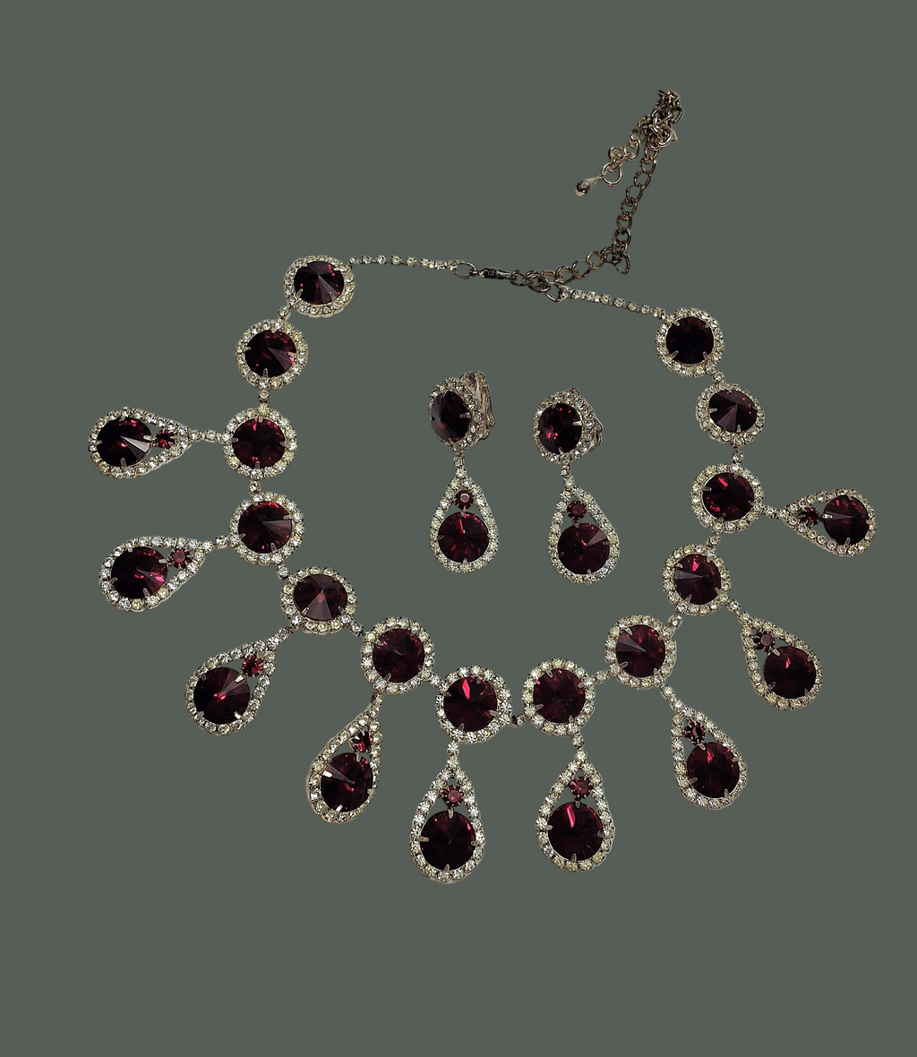 👑Parure vintage en strass rouge nacrelune.com parure