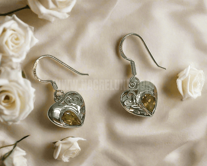 Boucles d’oreille en argent avec citrines en forme de coeur