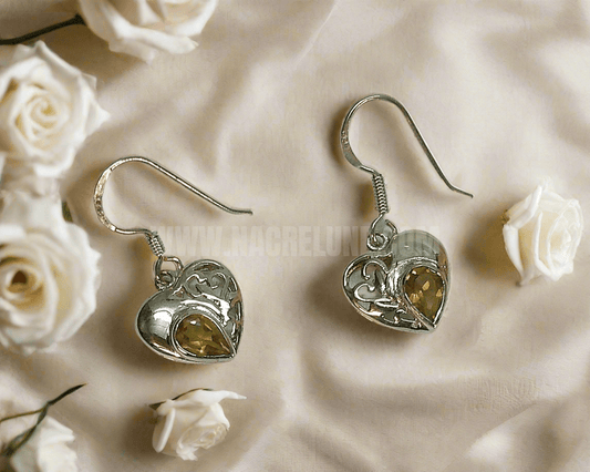 Boucles d’oreille en argent avec citrines en forme de coeur