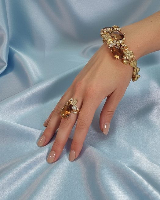 Parure complète en strass topaze NACRELUNE parure