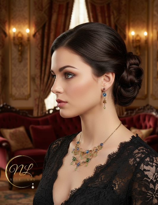 Parure en strass colorés avec petites roses NACRELUNE parure