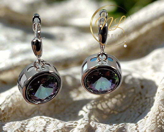 Boucles d’oreille en argent avec topazes taillées traitées mystique