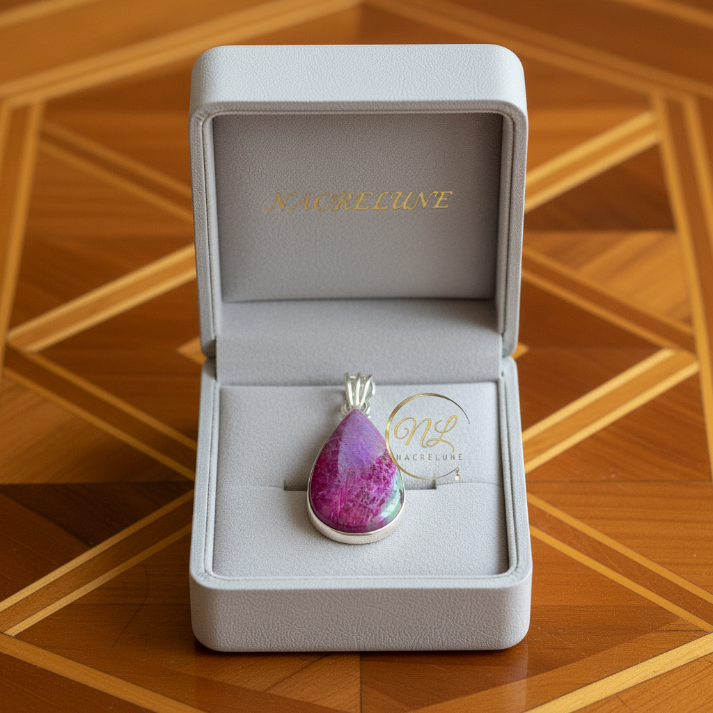 Pendentif en argent 925 avec rubis zoisite poli NACRELUNE collier