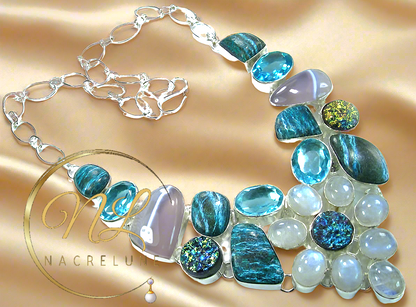 Collier en argent 925 avec pierres fines et pierres de lune