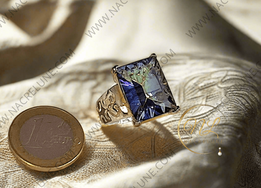 Bague en argent 925 avec topaze traitée "mystique" bleue