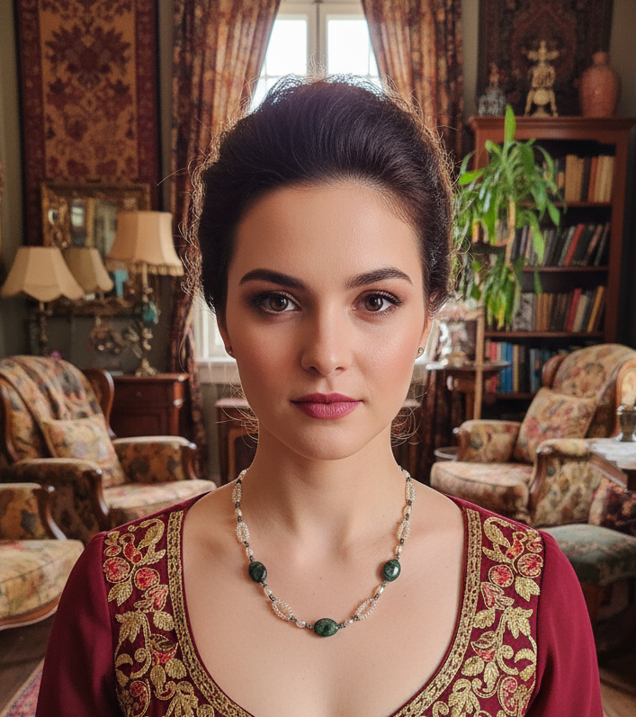 Collier en perles de culture et rubis zoïsites polis NACRELUNE collier