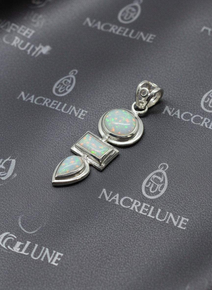 Pendentif en argent avec opale de synthèse NACRELUNE pendentif