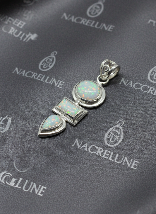 Pendentif en argent avec opale de synthèse NACRELUNE pendentif