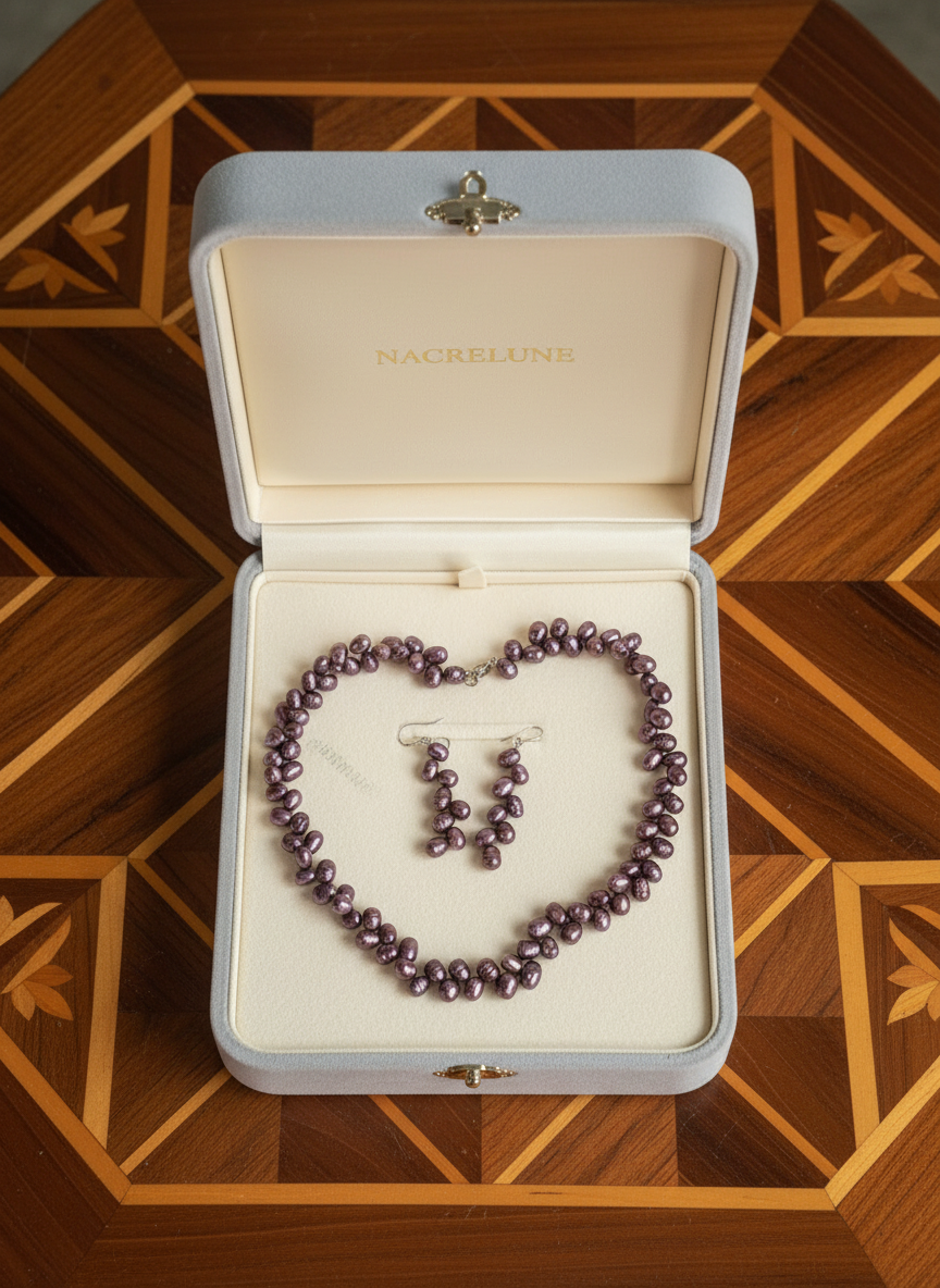 Parure en perles de culture couleur bordeaux nacrelune.com parure