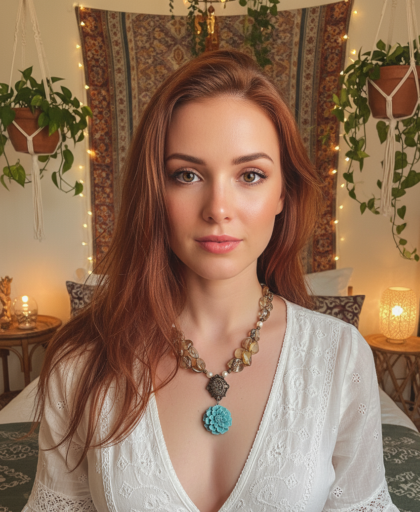 Collier en nacre doré et turquoise en résine nacrelune.com collier