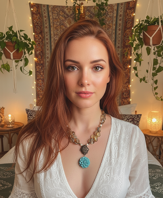 Collier en nacre doré et turquoise NACRELUNE collier