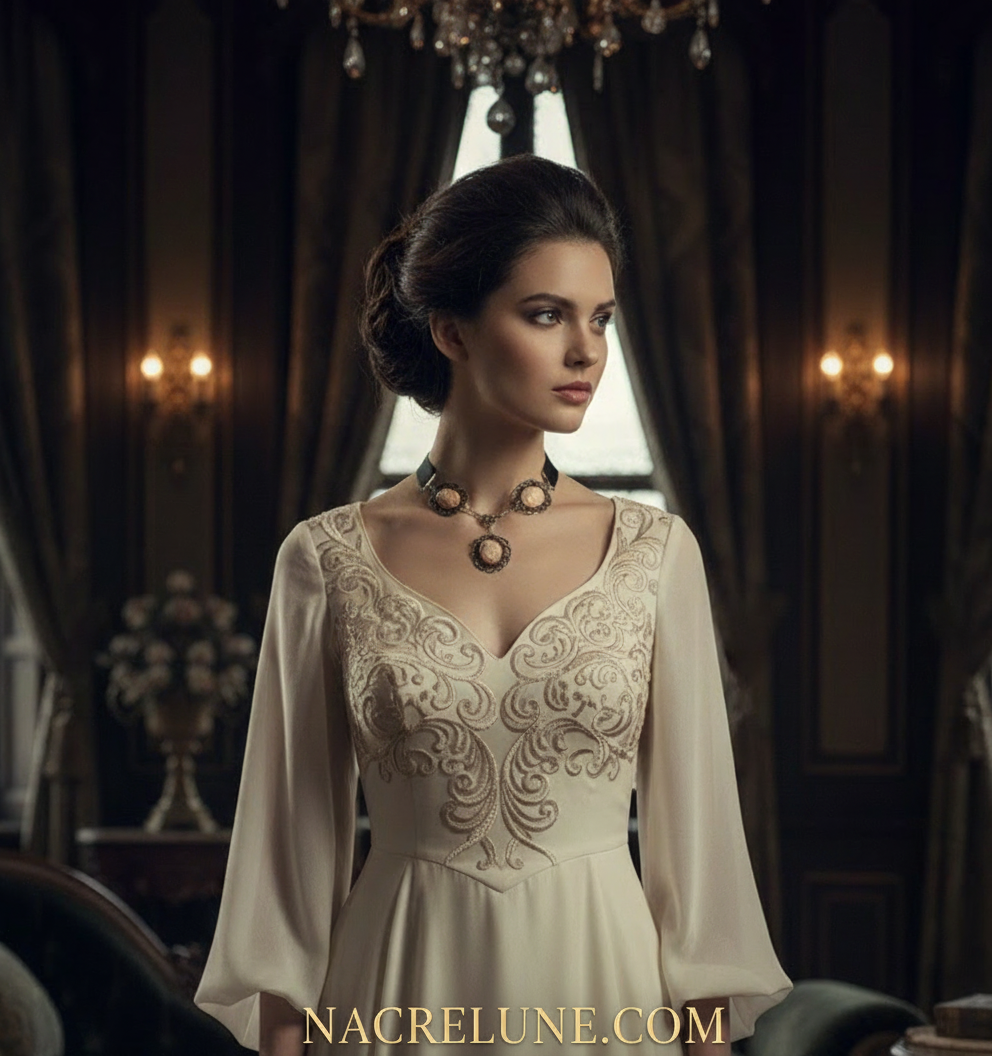 Collier avec ruban de satin et 3 camées représentant des jeunes filles, choisissez  votre couleur