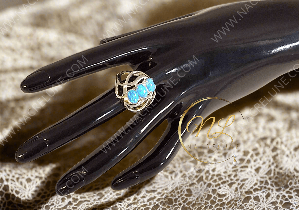 Bague en argent 925 avec opale de feu bleue