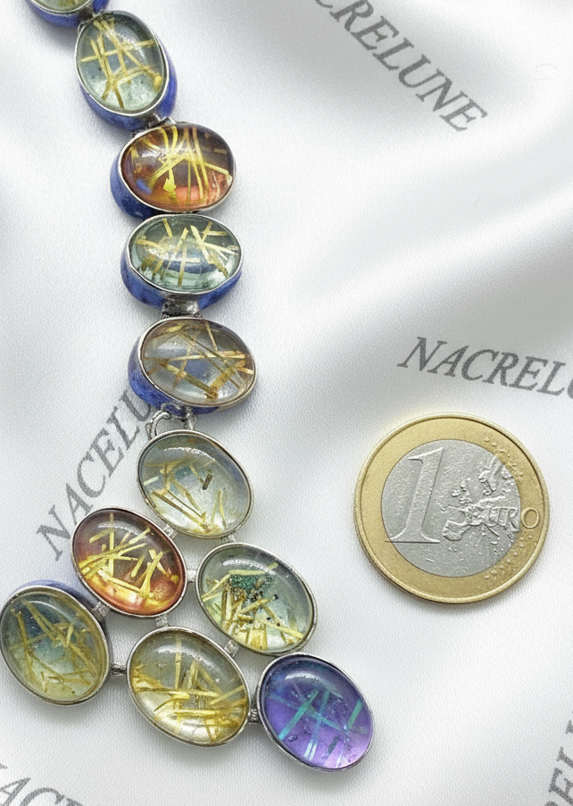 Collier en argent 925 et quartz rutiles scintillants multicolores nacrelune.com collier