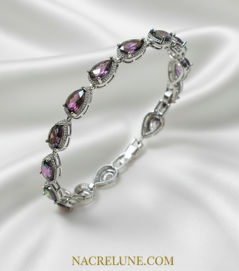 Bracelet en argent avec topazes taillées traitées mystique NACRELUNE bracelet