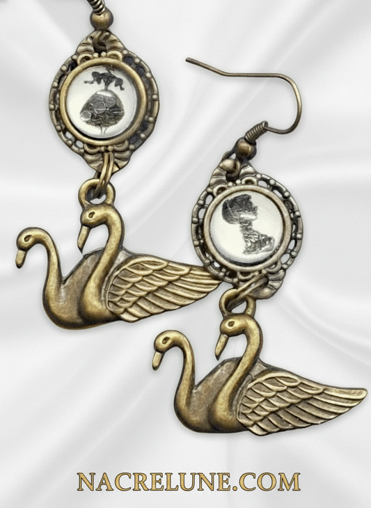Boucles d’oreille cygnes avec camée NACRELUNE boucles d'oreille