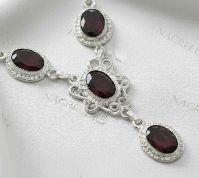 Collier argent et grenats taillés nacrelune.com collier
