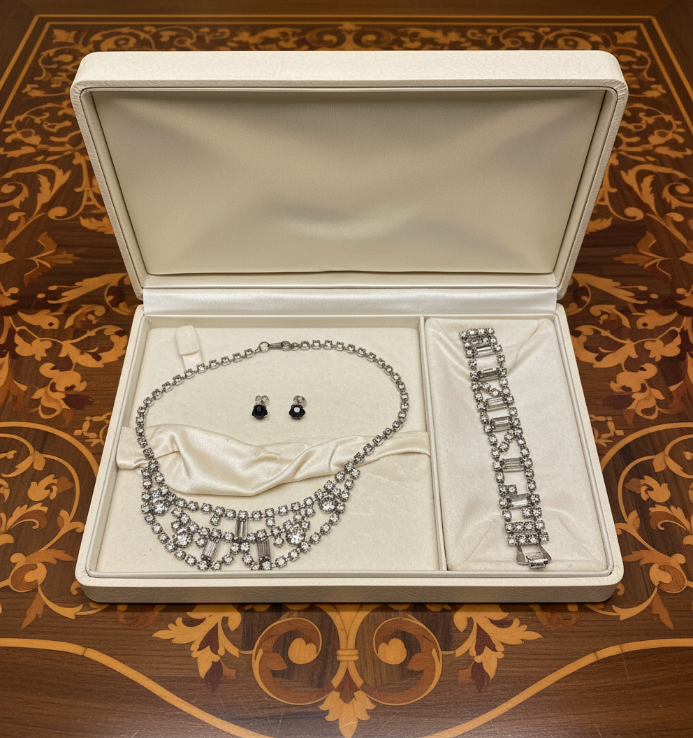 👑Parure vintage complète en strass gris NACRELUNE parure