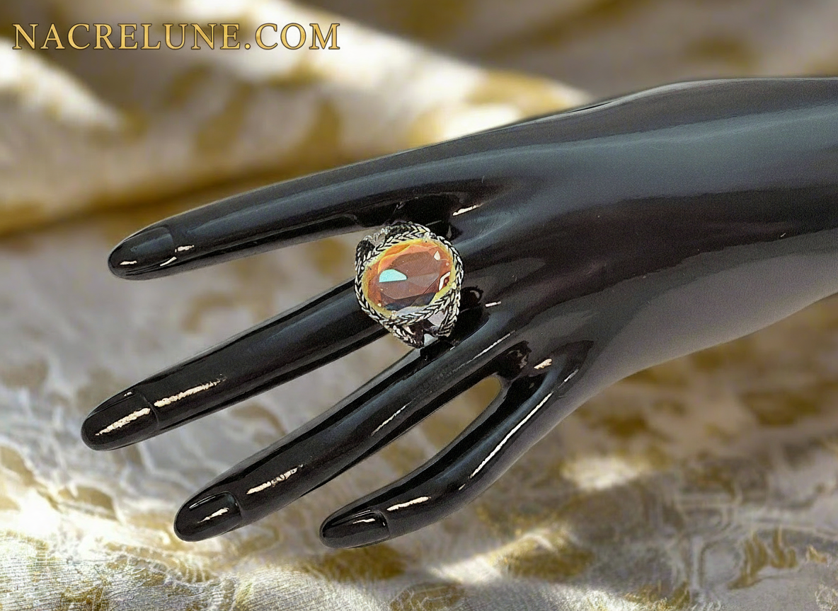 Bague en argent 925 avec topaze traitée mystique multicolore NACRELUNE Bague
