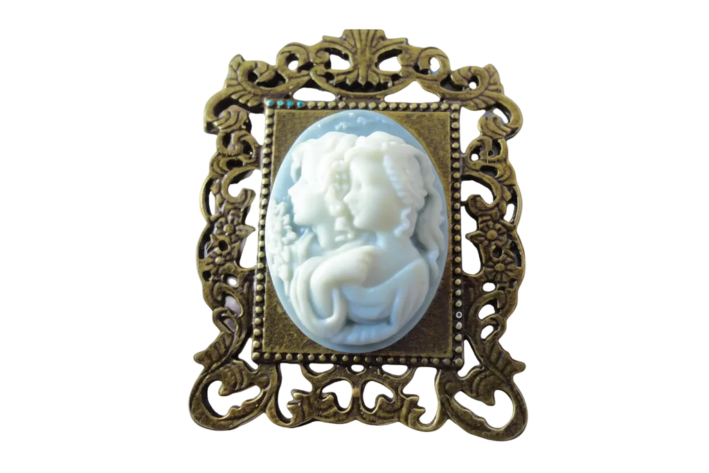 Pendentif camée en résine représentant 2 jeunes filles, choisissez votre couleur nacrelune.com pendentif