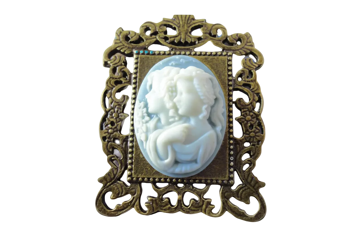 Pendentif camée en résine représentant 2 jeunes filles, choisissez votre couleur nacrelune.com pendentif