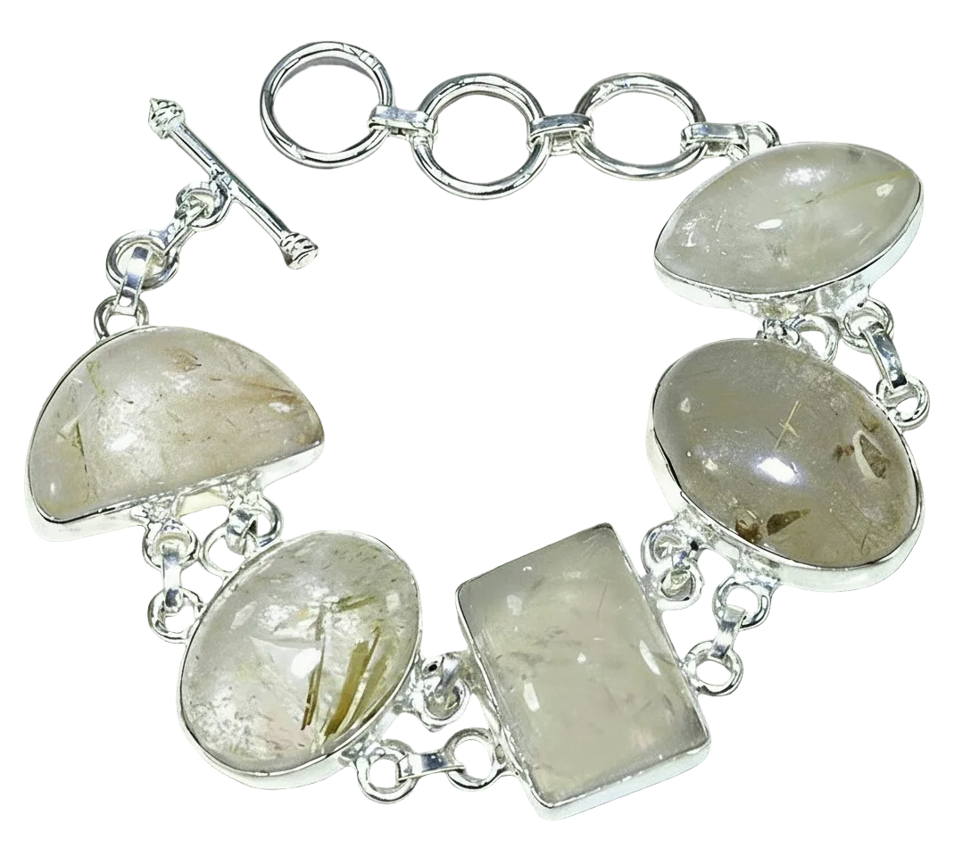 Bracelet en argent avec quartz rutiles dorés nacrelune.com bracelet
