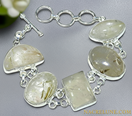 Bracelet en argent avec quartz rutiles dorés NACRELUNE bracelet