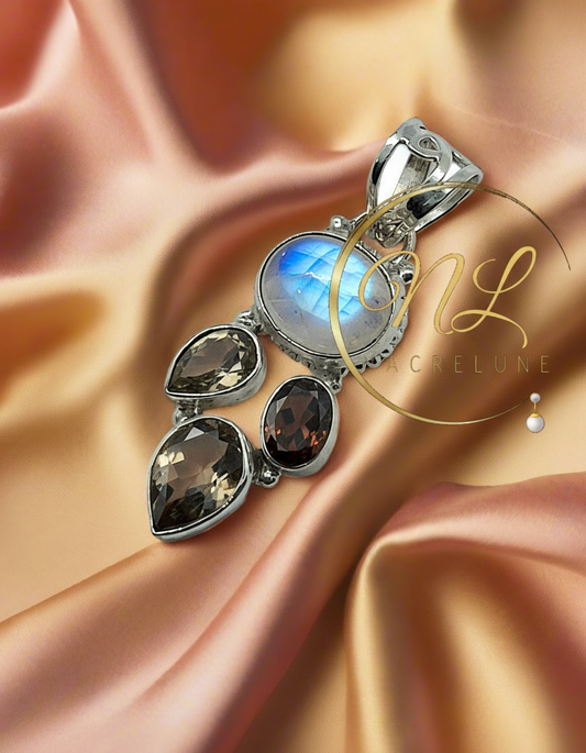 Pendentif argent et pierres semi précieuses NACRELUNE pendentif