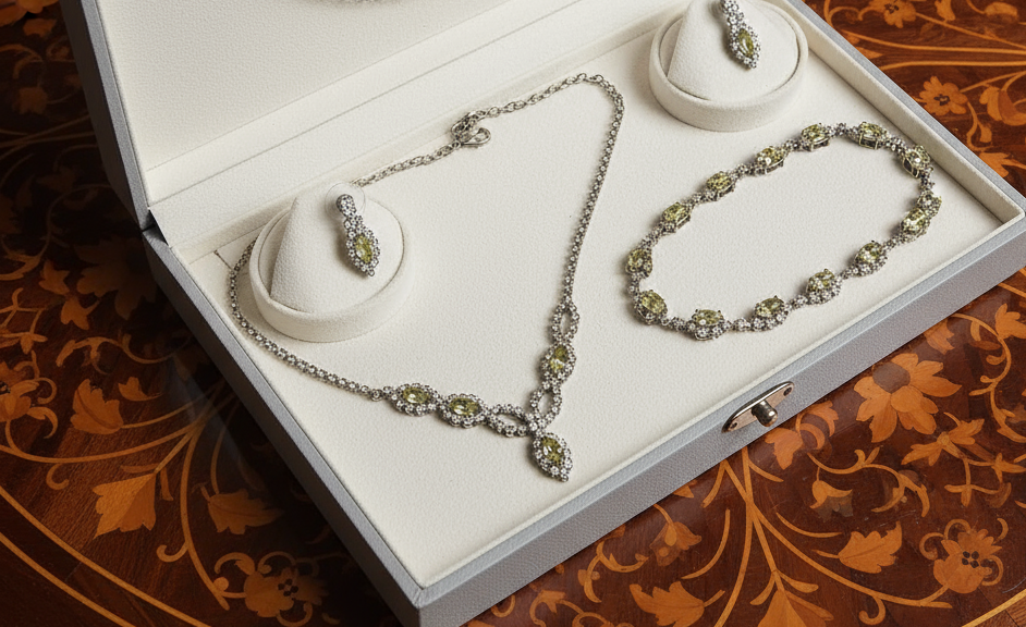 👑Parure complète en strass jaunes et blancs NACRELUNE