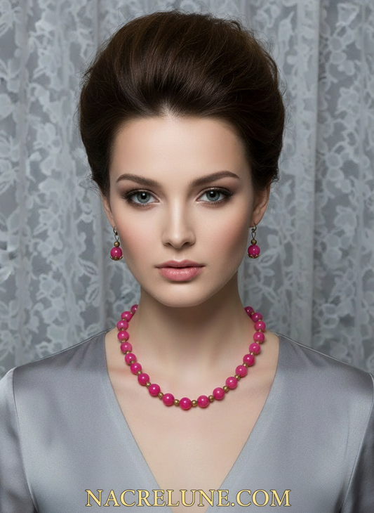 Parure en perles de quartz roses polis NACRELUNE parure