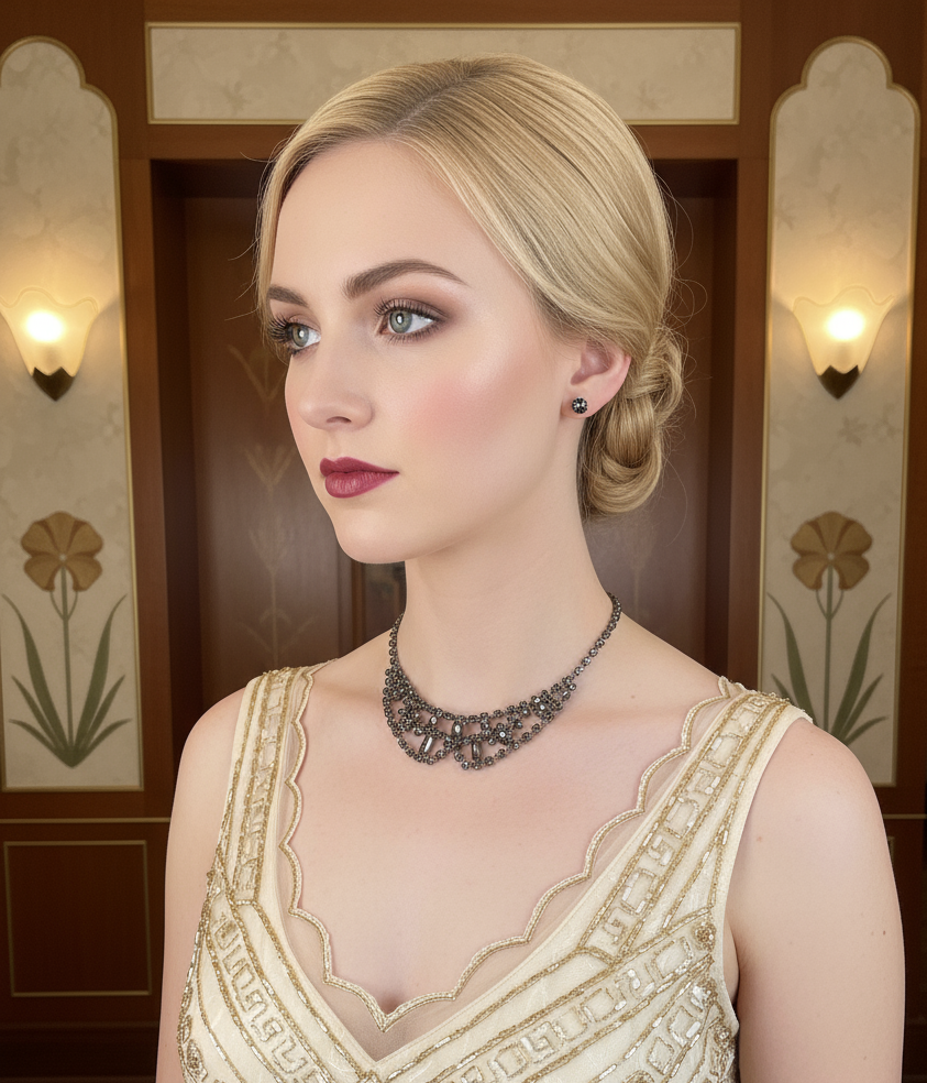 👑Parure vintage complète en strass gris NACRELUNE parure