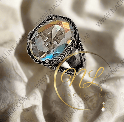 Bague en argent 925 avec topaze traitée mystique multicolore