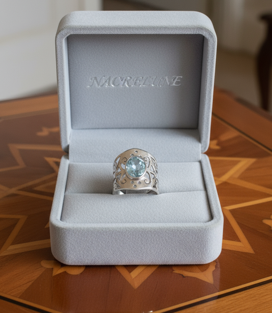 Bague en argent 925 avec topaze bleue taillée NACRELUNE Bague