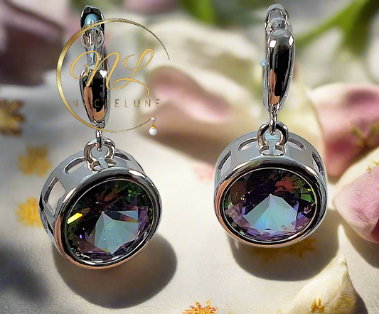 Boucles d’oreille en argent avec topazes taillées traitées mystique
