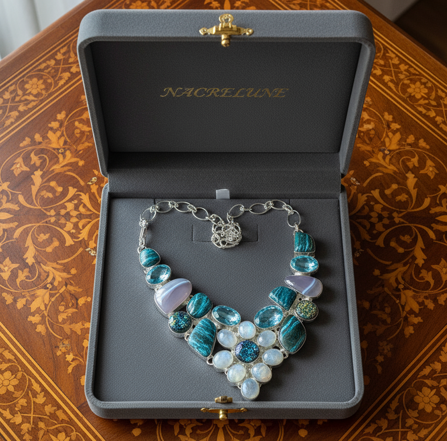 Collier en argent 925 avec pierres fines et pierres de lune NACRELUNE collier