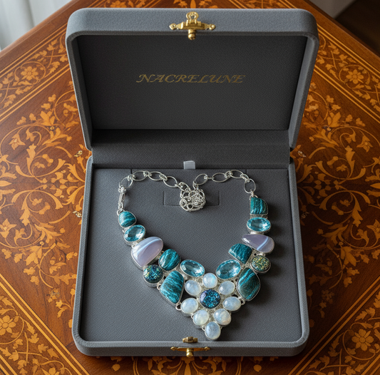 Collier en argent 925 avec pierres fines et pierres de lune NACRELUNE collier