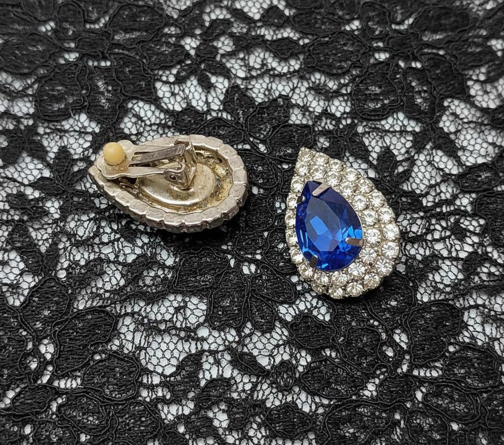 👑Parure vintage en strass bleu roi nacrelune.com parure