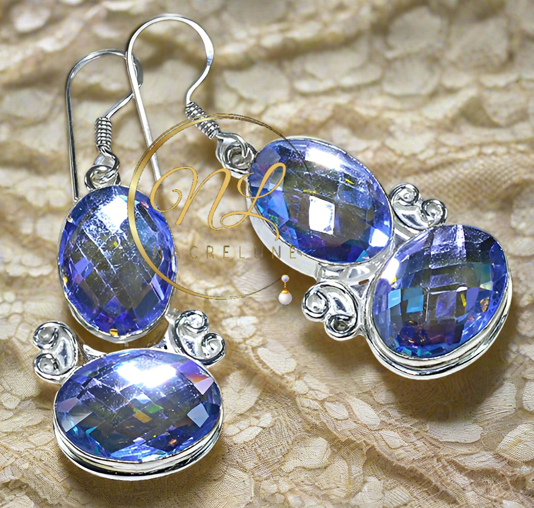 boucles en topaze mystique bleu rose