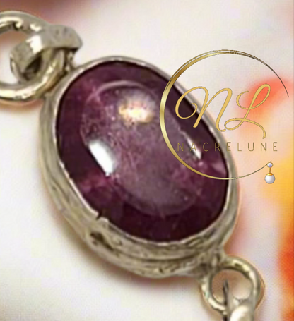 Bracelet en rubis facetté sur argent, détail de la pierre