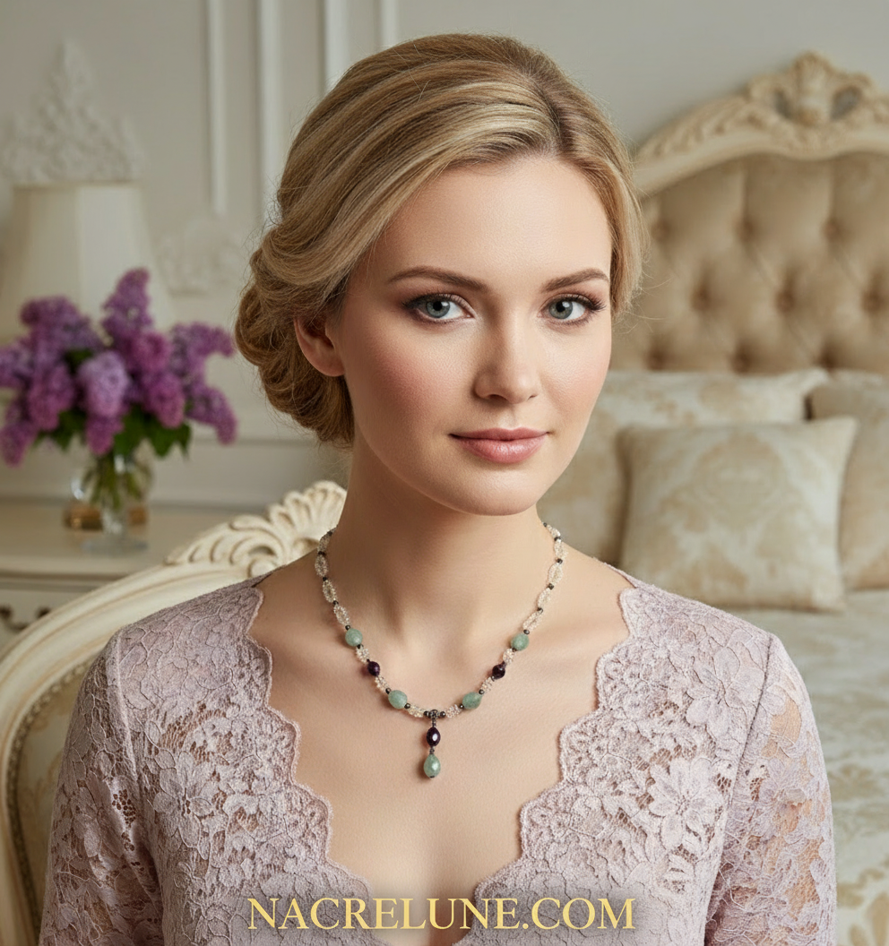 Collier en aigue marine, améthyste et perles de culture nacrelune.com collier