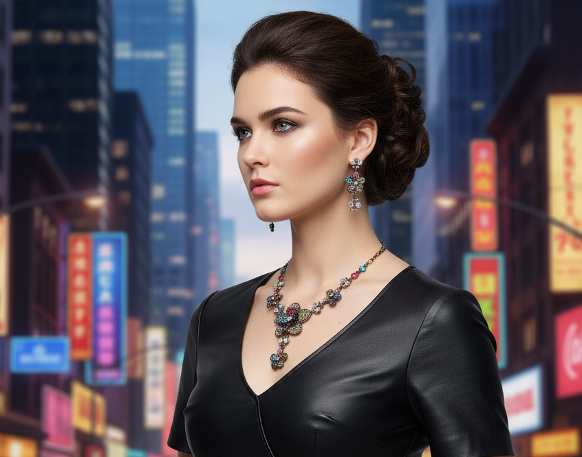 Parure fleurs en pavage de strass NACRELUNE parure