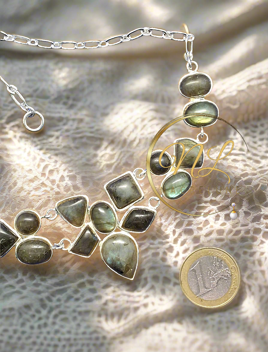 Collier en argent 925 avec labradorites naturelles