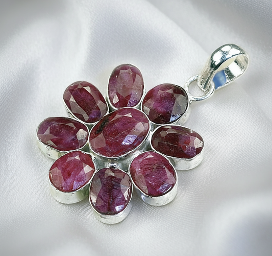 pendentif argent 925 avec rubis facettés NACRELUNE pendentif