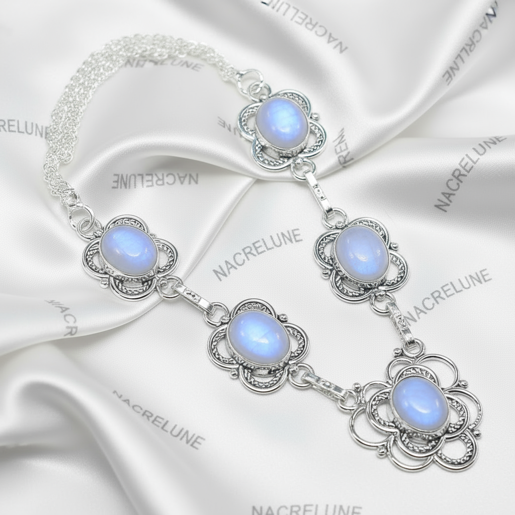 Collier en argent avec pierres de lune nacrelune.com collier