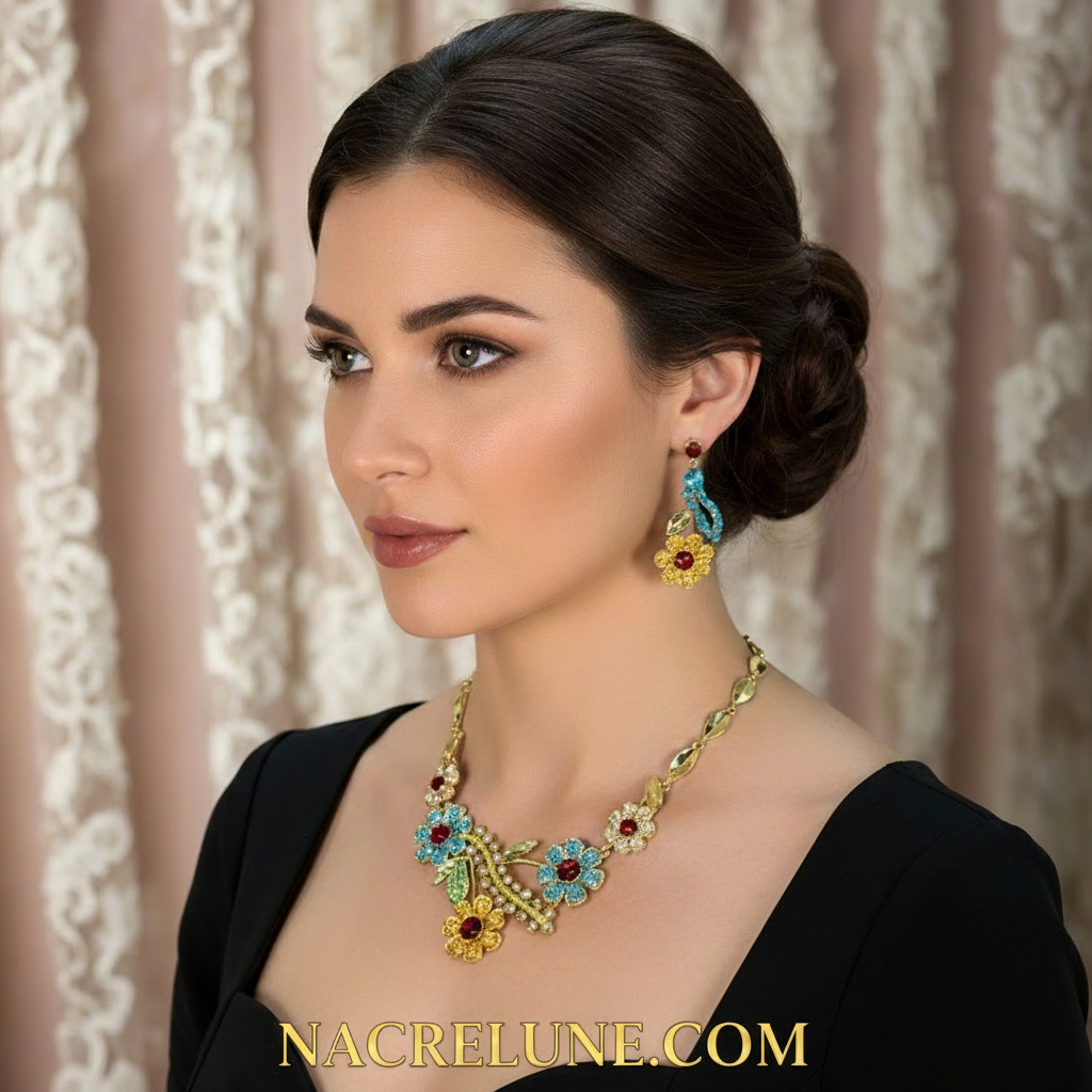 Parure en strass grandes marguerites : choisissez votre couleur NACRELUNE parure