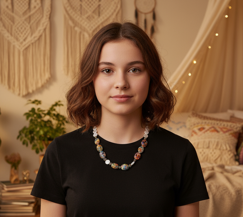 Collier nacre et millefiori nacrelune.com collier