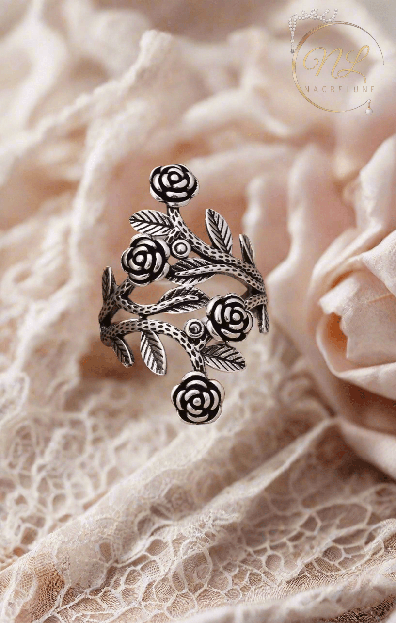 Bague réglable fantaisie avec roses NACRELUNE Bague