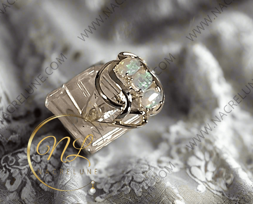 Bague en argent 925 avec opale de feu bleue